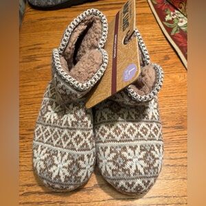 Muk Luks Cozy Brown and Cream Knit Slippers